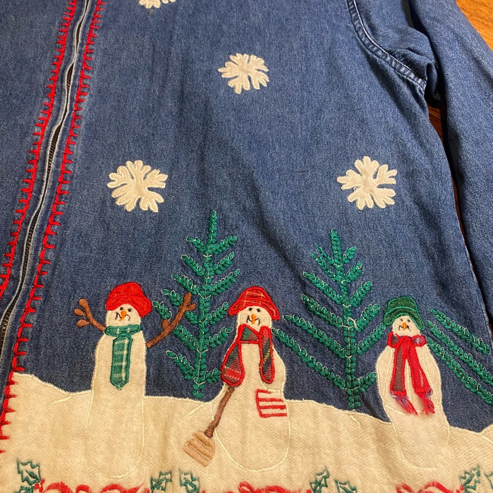 Dress Barn‎ Blue Denim Jacket with Snowman Embroidery - Picture 5 of 6
